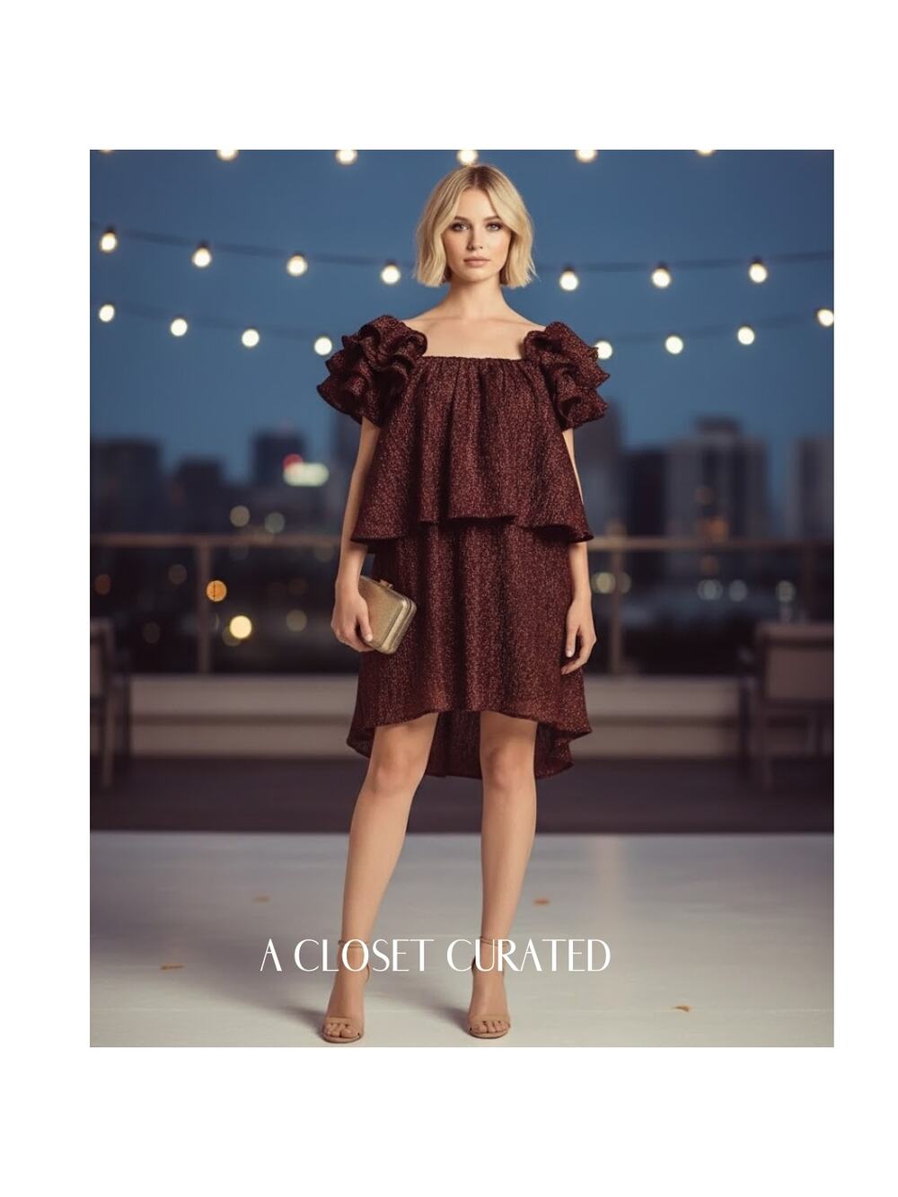 Custommade Kaeyla Ruffle Dress Brown Large NWT